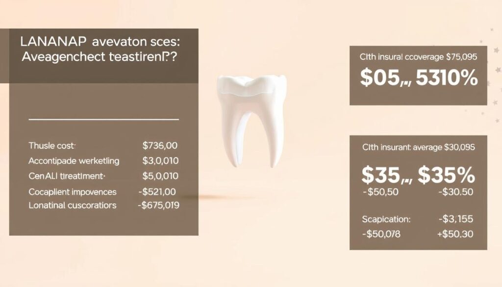 A detailed infographic showcasing the average cost of LANAP (Laser-Assisted New Attachment Procedure) treatment with insurance coverage. The foreground displays a clean, minimalist layout with crisp typography highlighting key statistics and cost breakdowns. The middle ground features a 3D model of a dental x-ray or scan, subtly illustrating the medical nature of the procedure. The background is a soft, neutral gradient, allowing the data visualization to take center stage. The overall mood is informative, data-driven, and visually striking, guiding the viewer through the essential details about the financial aspects of LANAP treatment.