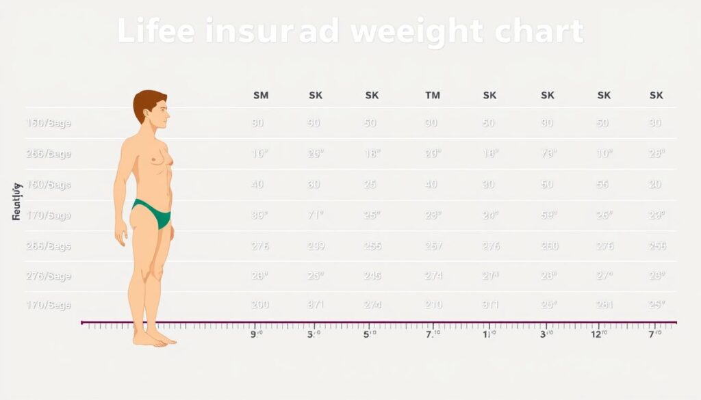 Generate an image of a typical life insurance height weight chart