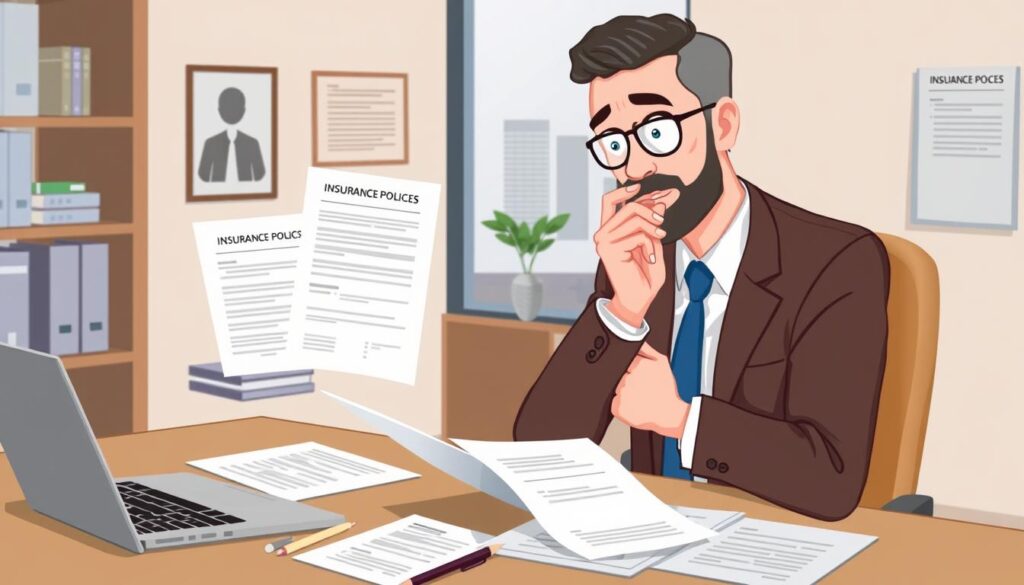 Image of a business owner reviewing insurance policies