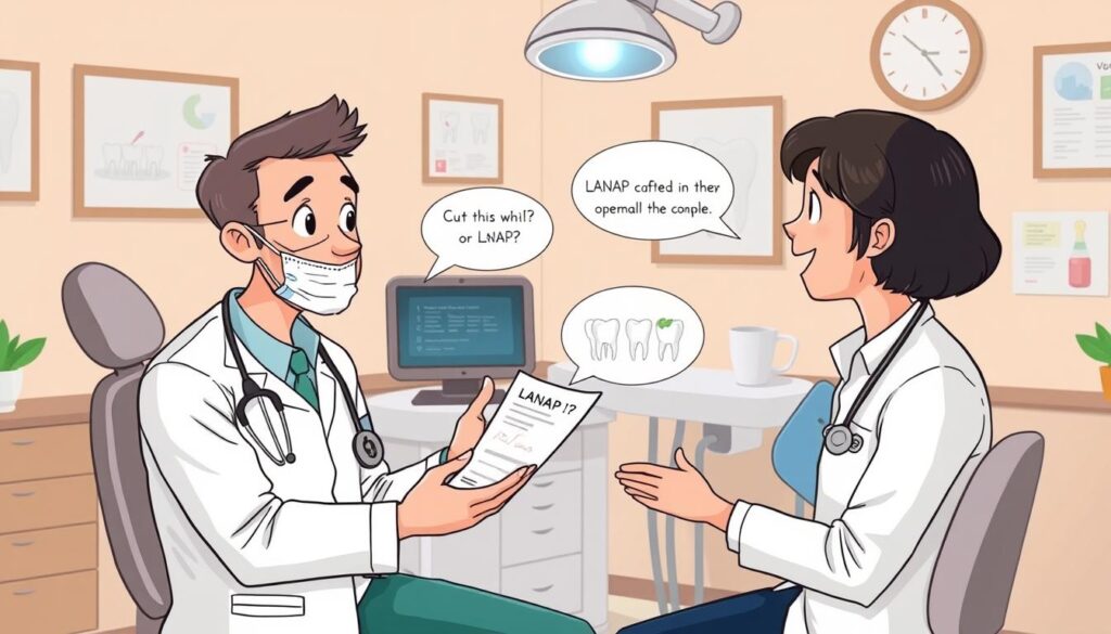 Image of a dentist discussing LANAP treatment costs with a patient