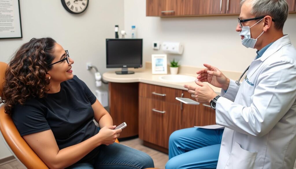 Image of a patient discussing financing options with a dentist